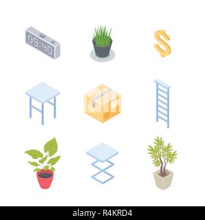 Workplace elements - modern vector colorful isometric objects Stock Vector