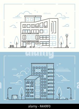 City buildings - set of thin line design style vector illustrations Stock Vector