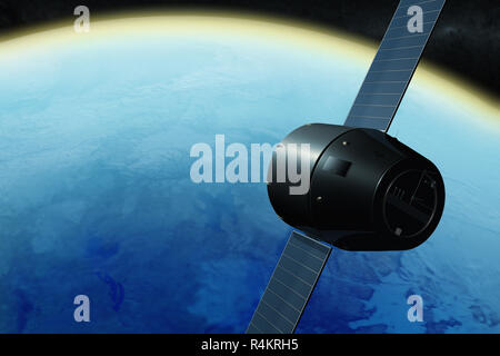 3D rendering of a satellite orbiting the earth Stock Photo