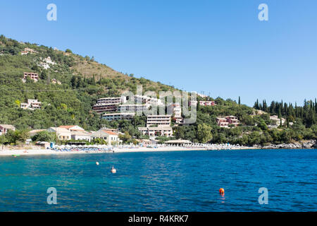 The pretty coastal village of Kalami in Corfu Stock Photo