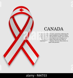 Flag of Canada on stripe ribbon isolated on white background. Template for independence day Stock Vector