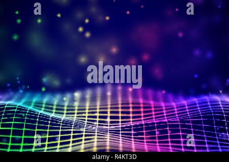 Virtual reality concept: abstract digital landscape grid in cyberspace. Stock Vector