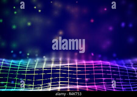 Virtual reality concept: abstract digital landscape grid in cyberspace. Stock Vector