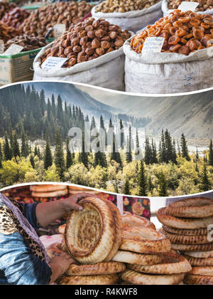 Collage of Kyrgyzstan images - travel background (my photos) Stock Photo