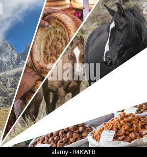 Collage of Kyrgyzstan images - travel background (my photos) Stock Photo