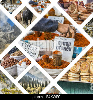 Collage of Kyrgyzstan images - travel background (my photos) Stock Photo