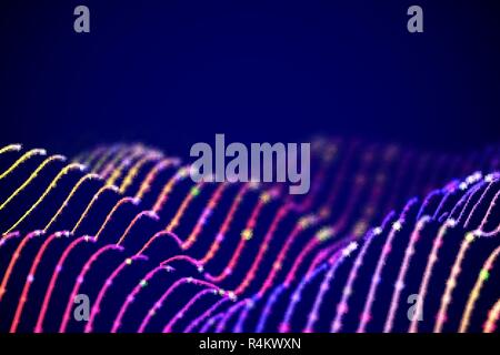 3D Sound waves with colored dots. Big data abstract visualization. Stock Vector