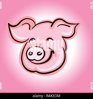 Cute Pig face vector silhouette on pink background Stock Vector