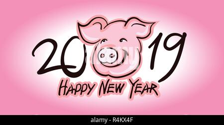 Cute Pig face vector silhouette - 2019 New Year symbol Stock Vector