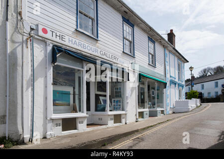 The Harbour Gallery and Spindrift art gallery on the quay at Portscatho on the south coast of Cornwall, England, UK Stock Photo