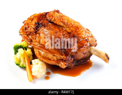 Ham hock, ham knuckle, eisbein. Roasted. Isolated on white. Stock Photo