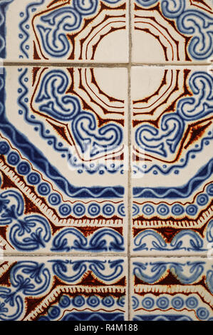 An abstract compilation of a collection of attractive tiles observed on a building in central Porto, Portugals second city. Stock Photo