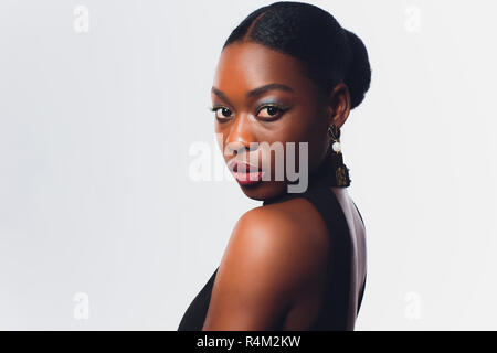 Close-up of pretty African American woman. isolated on white Stock Photo