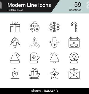 Christmas decoration icons. Modern line design set 59. For presentation, graphic design, mobile application, web design, infographics, UI. Editable St Stock Vector