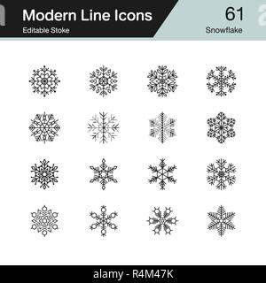 Snowflake icons. Modern line design set 61. For presentation, graphic design, mobile application, web design, infographics, UI. Editable Stroke. Vecto Stock Vector
