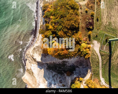 The picturesque coastal landscape of the Danish Baltic Sea island of Møn is known for its chalk cliffs. Stock Photo