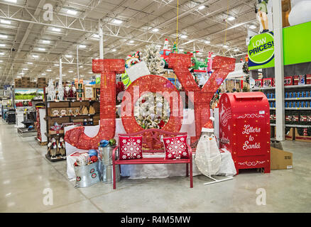 Christmas sales at Lowe's outdoor store. Stock Photo