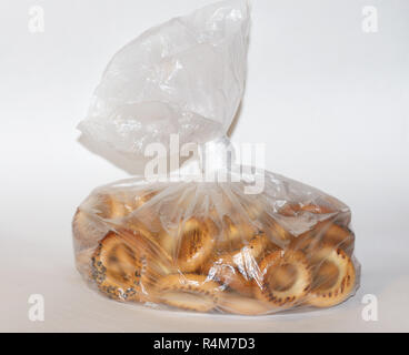 Crackers in a plastic bag.Good food for tea. Stock Photo