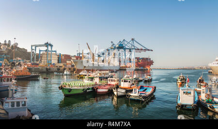 Muelle Prat Pier and Valparaiso Harbor - Valparaiso, Chile Stock Photo