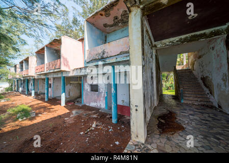 The crumbling ruins of Santa Carolina Hotel on Paradise Island, Bazaruto archipelago, Mozambique. Stock Photo