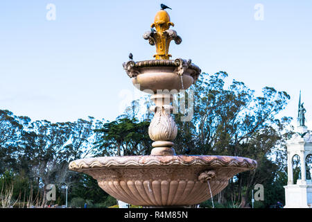 View of the fountain outside of the California Academy of Sciences in Golden Gate Park. Sunny afternoon in the Golden Gate Park in California, USA. Stock Photo