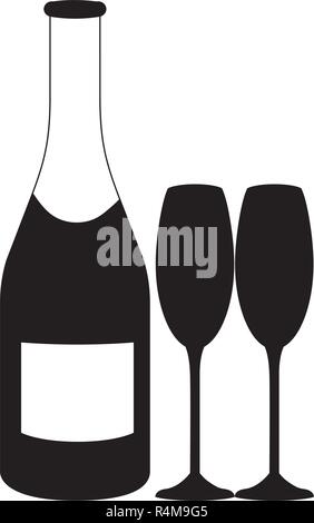 luxury and elegant champagne bottle with glasses cartoon vector illustration graphic design Stock Vector