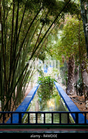 18-04-11. Marrakech, Morocco.  The Majorelle Garden (Jardin Majorelle, ) is a two and half acre botanical garden and artist's landscape garden. Photo Stock Photo