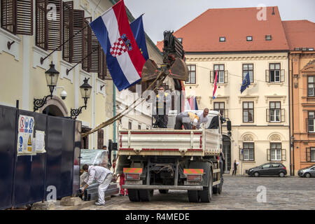 Zagreb, Croatia, November 2018 - Works on reconstruction of the Banski Dvori Palace, seat of the Croatian Government, at the St. Mark's Square Stock Photo