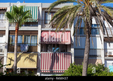 Spanish apartments shielded from the sun with blinds, almeria, spain Stock Photo