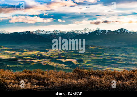 Sunset over Simpson Valley or Valle Simpson in the Aysen Region of Patagonia in Chile. Stock Photo