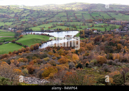 View of Bottoms & Teggs Nose Reservoiirs from the summit of Teggs Nose, Macclesfield, Cheshire, England, UK