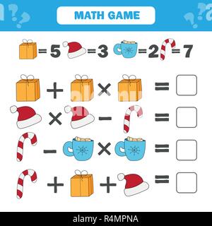 Mathematics educational game for children. Counting equations worksheet Stock Vector