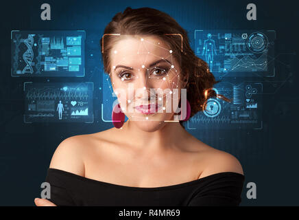 Biometric verification. The concept of a new technology of face recognition. Stock Photo