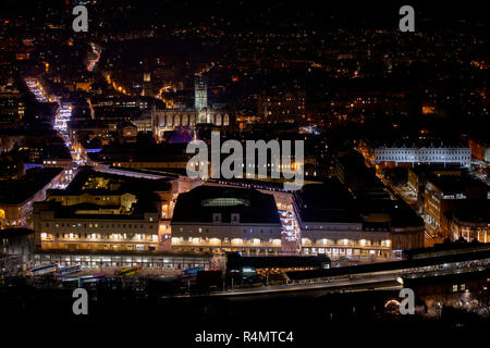 Bath city from Alexandra park at night during the christmas market period in November. Bath, Somerset, England Stock Photo