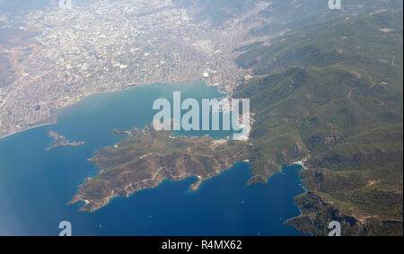 Aerial view over Fethiye town on the Mediterranean coast of Turkey. Stock Photo