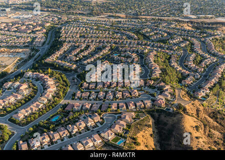 Aerial view of streets and houses in the Porter Ranch area of Los Angeles, California. Stock Photo
