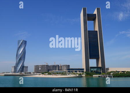 United Tower, housing the Wyndham Grand Hotel Bahrain, and the Four Seasons Hotel, Bahrain Bay, Manama, Kingdom of Bahrain Stock Photo