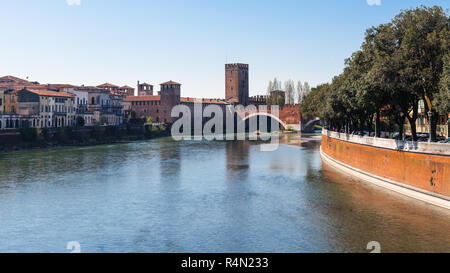 view of Adige river with Castelvecchio in Verona Stock Photo