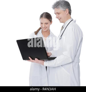 doctors colleagues looking at laptop screen.isolated on a white Stock Photo