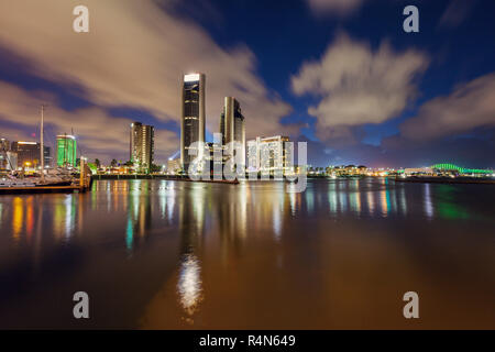 Harbor and cityscape of Corpus Christi at night in Texas Stock Photo