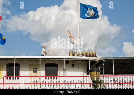 Close up view of the organ player,Debbie Fagnano, on the famous Natchez Steamboat, on the Mississippi River, in New Orleans Louisiana. Stock Photo