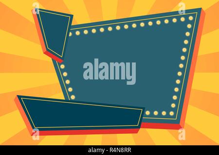 Vintage 50s background banner with copy space for text. Composition with blue signal, light point and bright ray on background. Vector illustration. Stock Vector