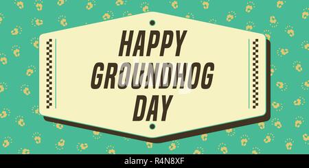 Happy Groundhog Day banner. Vintage composition with footprint in background. Vector Illustration. Stock Vector