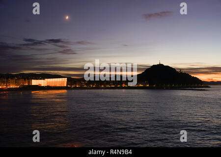 View of San Sebastian Donostia with Zurriola beach and the Kursaal n the foreground Basque Country Spain Stock Photo