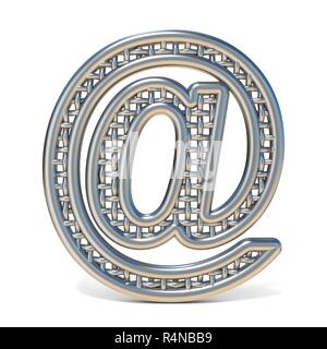 Outlined metal wire mesh font MAIL AT SIGN 3D Stock Photo