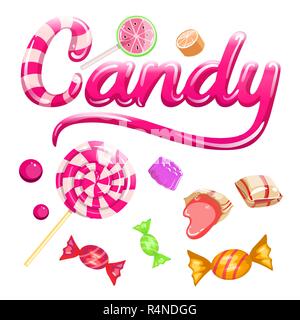 Sign Candy and Colorful candies set, caramel, marmalade Stock Vector