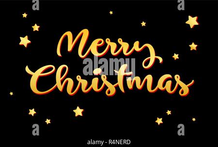 Merry Christmas and Happy New Year 2019 gold on black background Stock Vector