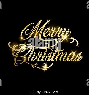 Merry Christmas and Happy New Year 2019 gold on black background Stock Vector