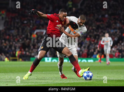 Manchester United's Anthony Martial (left) and BSC Young Boys' Mohamed Ali Camara battle for the ball during the UEFA Champions League, Group H match at Old Trafford, Manchester. PRESS ASSOCIATION Photo. Picture date: Tuesday November 27, 2018. See PA story soccer Man Utd. Photo credit should read: Martin Rickett/PA Wire.