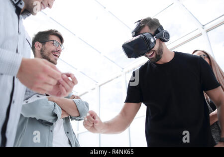 Man wearing virtual reality goggles. We Stock Photo